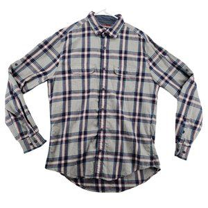 Tommy Hilfiger Shirt Men's Long Sleeve Casual Button Up Plaid Gray Medium